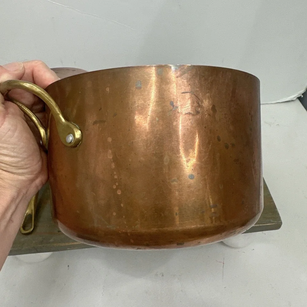 Vintage 4 Pc Set Graduating Copper Pot Brass Handles Tin Lined Made In France